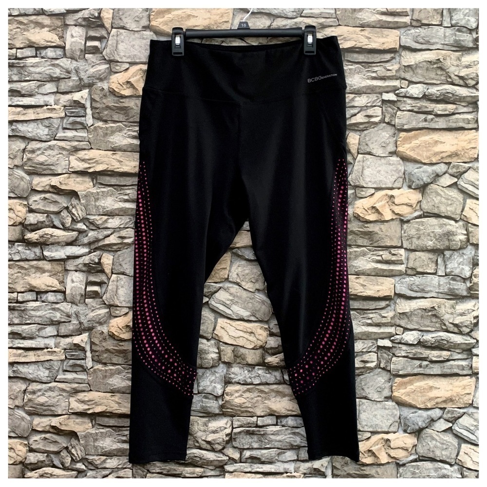 #57 BCBGeneration Pink Black High Waist Color Block Workout Yoga Legging BCBG XL